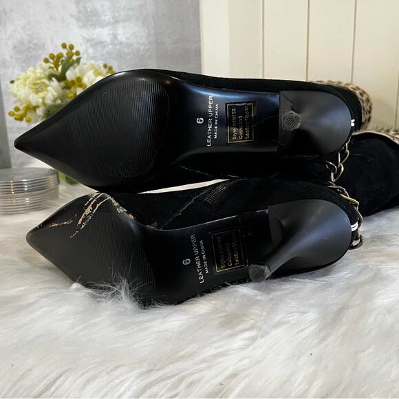 NEW NYLA Suede Leather Leopard Hair Calf High Heel Two Tone Knee Boots Black 6 - Picture 7 of 14